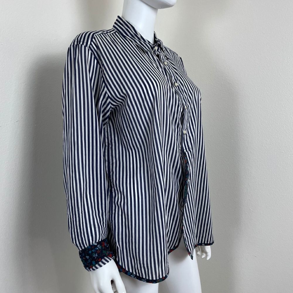 Holding Horses Women's Size M Button Stripped Floral Cotton Blouse Top Nautical - Picture 13 of 15